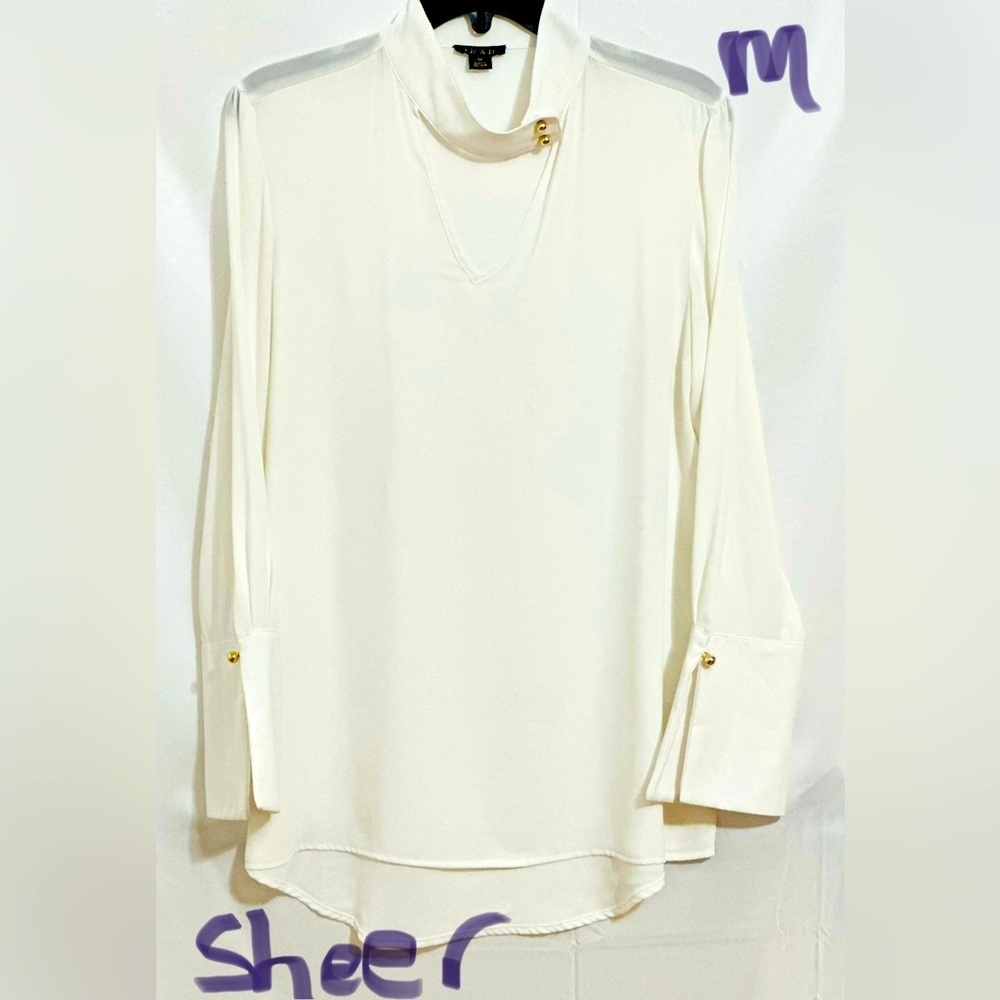 LADIES WHITE SHEER TOP WITH GOLD BUTTONS